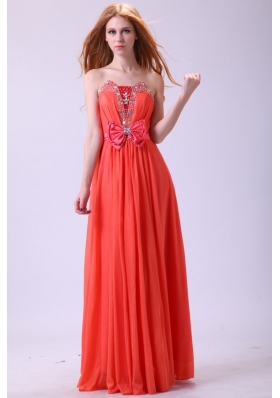 Watermelon Strapless Empire Chiffon Beading Long 2014 Prom Dress