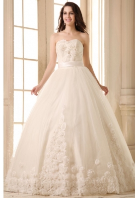 Ball Gown Sweetheart Hand Made Flowers Sweep Train Wedding Dress