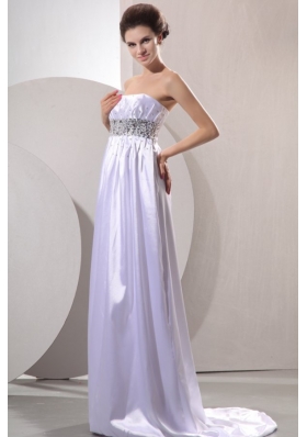 Empire Strapless Beaded Decorate Wedding Dress with Sweep Train