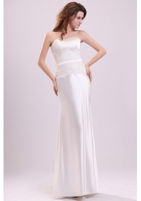 Strapless Column Appliques Decorate Bodice Floor-length Wedding Dress