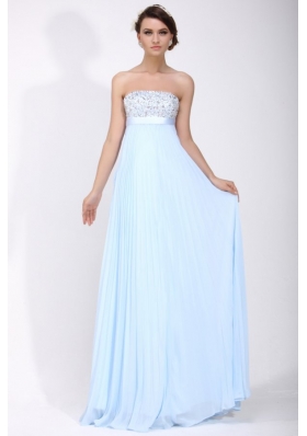 Elegant Empire Strapless Chiffon 2014 Spring Blue Prom Dress with Beading