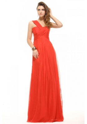 Empire Orange Red One Shoulder Ruching Chiffon Prom Dress