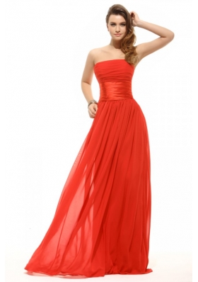 Empire Orange Red Strapless Ruching Floor-length Prom Dress