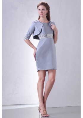 Grey Column Scoop Mini-length Short Prom Dress with Beading