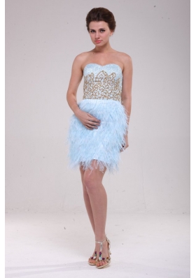 Light Blue Sweetheart Sequins Feather Mini-length Prom Dress