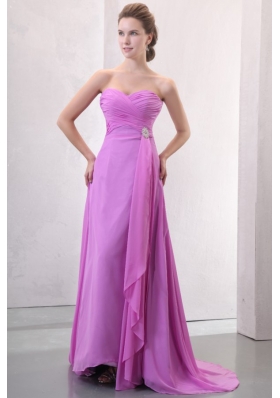 Lilac Empire Sweetheart Ruched Prom Dress with Brush Train