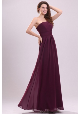 Simple Empire Ruching Purple Long Prom Dress One Shoulder