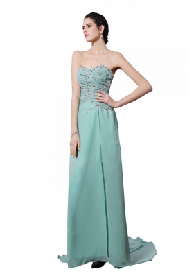 Apple Green Sweetheart Appliques Brush Train  Prom Dress