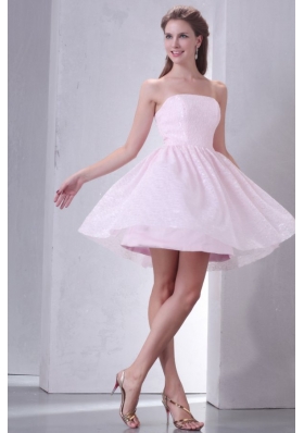 Baby Pink A-line Strapless Prom Dress with Mini-length