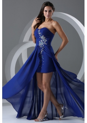 Column Sweetheart Royal Blue Beading And Ruching Chiffon Prom Dress