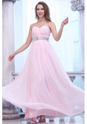Empire Baby Pink Sweetheart Ruching Beading Chiffon Prom Dress
