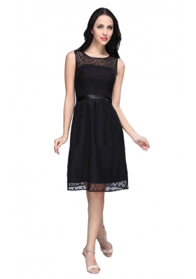 Empire Scoop Chiffon Knee-length Belt Prom Dress