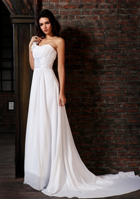 Empire Strapless Court Train Lace Up Chiffon Wedding Dress Beach