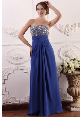 Sweetheart Chiffon Beading and Rhinestone Empire Prom Dress in Blue