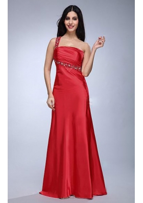 Column Wine Red Beading and Ruching Taffeta Prom Dress