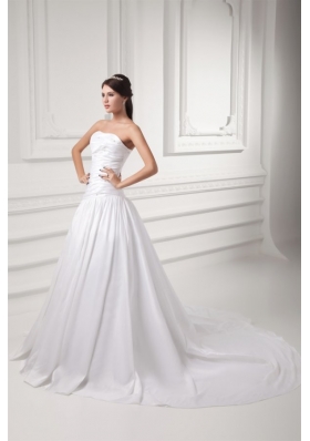 Gorgeous A-line Strapless Chapel Train Wedding Dress with Beading