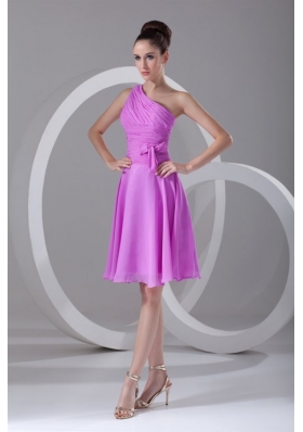 A-line One Shoulder Lilac Chiffon Knee-length Prom Dress