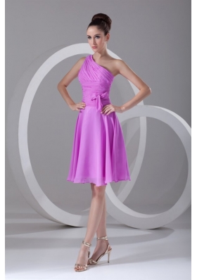 A-line One Shoulder Lilac Chiffon Knee-length Prom Dress