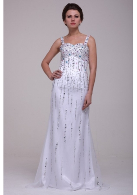 Beaded Straps Prom Dress with Column Brush Train