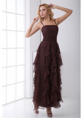 Column Purple Chiffon Ankle-length Prom Dress with Straps