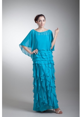 Empire Scoop Ankle-length Chiffon Aqua Blue Ruffles Prom Dress