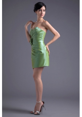 Green Column Sweetheart Mini-length Taffeta Ruching Prom Dress