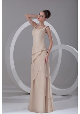 Simple Empire Champagne Square Chiffon Ruffles Prom Dress with Side Zippe