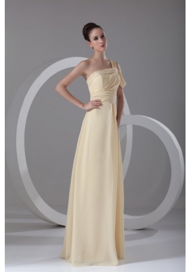 Elegant Empire One Shoulder Chiffon Ruching Champagne Prom Dress