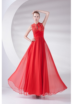 2014 New Empire Scoop Appliques Wine Red Chiffon Prom Dress