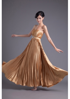 A-line Brown Floor-length Pleats Chiffon Prom Beading Dress