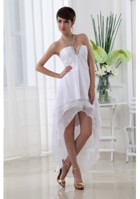 Empire Strapless White High Low Prom Dress with Chiffon