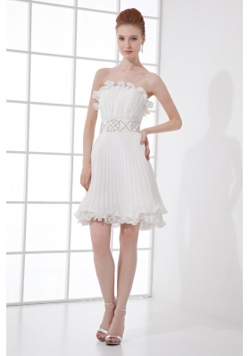 2014 Elegant Column Strapless Mini-length Beading Pleats Wedding Dress