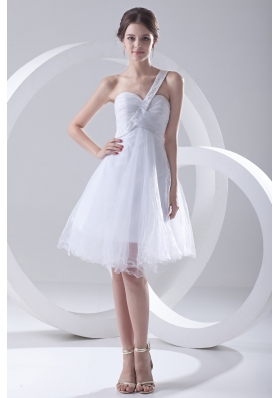 2014 Spring A-line One Shoulder Beading and Ruching Organza Wedding Dress