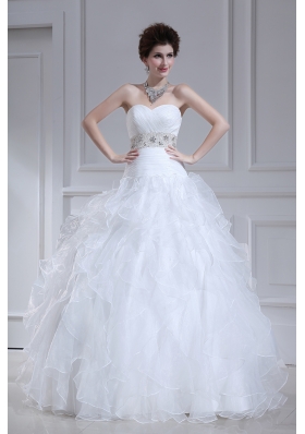 2014 Spring Beautiful A-line Sweetheart Floor-lengthWedding Dress with Ruffles and Appliques