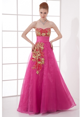 A-line Chiffon Floor-length Hot Pink Appliques Belt Prom Dress