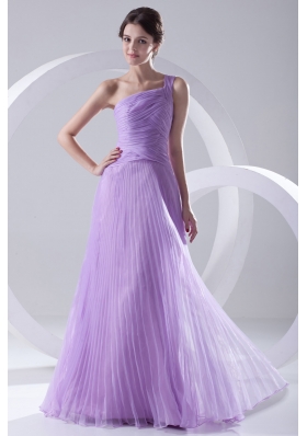 A-line One Shoulder Organza Floor-length Lavender Prom Dress