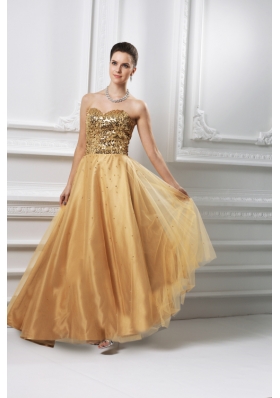 A-line Sweetheart Beading Organza Floor-length Prom Dress