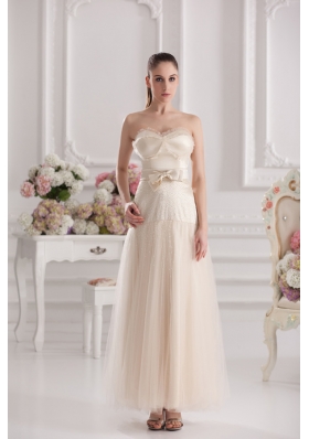 A-line Sweetheart Floor-length Bowknot Champagne Prom Dress