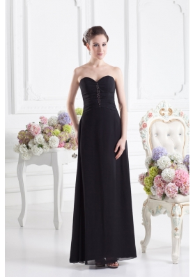 Black Empire Floor-length Prom Dress with Beading and Ruching