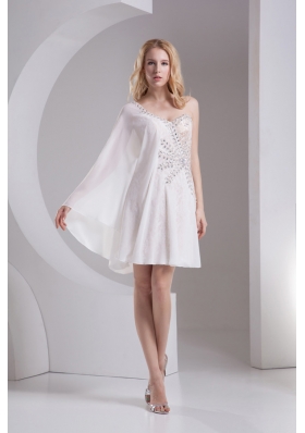 Column White One Shoulder Chiffon Prom Dress with  Beading and Lace