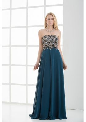 Empire Floor-length Beading Navy Blue Dress for Prom