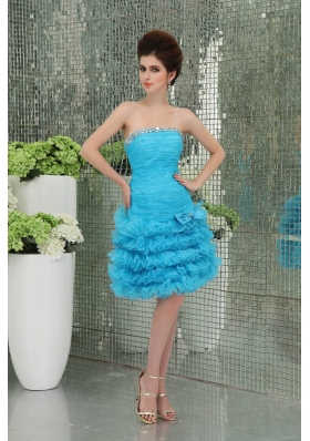 Organza Baby Bule Prom Dress with Ruffled Layers Bowknot Strapless A-line