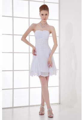 Simple Empire Sweetheart Mini-length Chiffon Wedding Dress with Ruching and Appliques