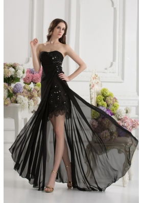 Column Seetheart Chiffon Beading Appliques High Slit Black Prom Dress