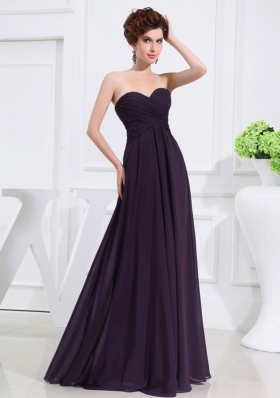 Empire Chiffon Ruching Strapless Dark purple Floor-length Prom Dress