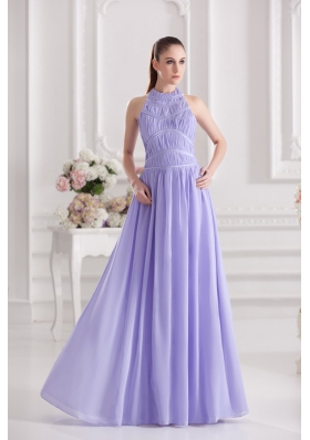 Empire Halter Top Floor-length Ruching Lavender Prom Dress