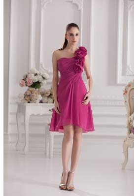 Empire One Shoulder Hand Made Flowers Ruching Fuchsia Dress Prom