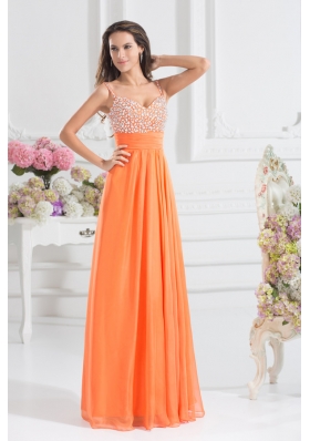 Empire Sweetheart Floor-length Beading Orange Prom Dress