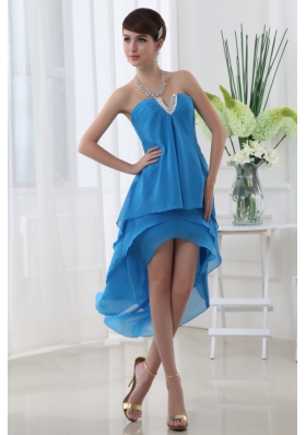 Empire Teal Blue Strapless Ruffled Layers High-low Chiffon Prom Dress
