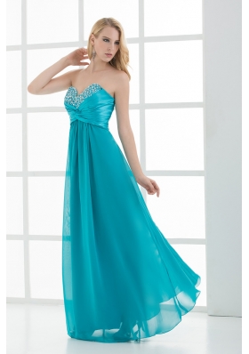 Empire Teal Blue Sweetheart Floor-length Beading Taffeta Prom Dress